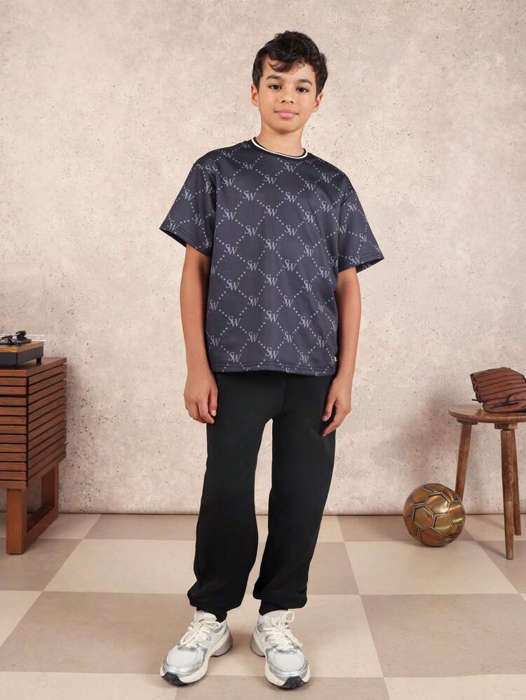 Short Sleeve Monogram Diamond Print T-Shirt