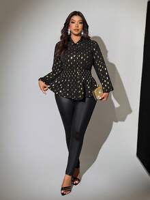 Viva Relle Slim Fit Langarm Hemd mit Goldfolie in Große Größen - Schwarz - Übersicht 3