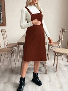 Cheriluna Maternity Maternity Solid Color Sleeveless Casual Jumper Dress, Autumn/Winter - Rust Brown - View 6