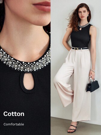 MOTF STUDIO 對比珠片鑲嵌鎖骨領口坦克頂