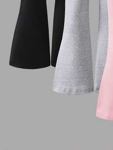 3pcs/Set Tween Girl Heart Print Casual Comfortable Fashion Flare Pants, Black, Gray, Pink, Stylish Autumn/Winter - Multicolor - View 3