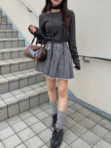 FRIFUL 女士扎染特殊面料褶皱袖口装饰宽松休闲长袖T恤 - 黑色 - 查看 7