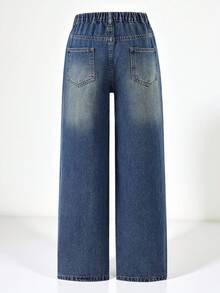 SHEIN Jeans pour préadolescentes Y2K, jeans en denim délavé à taille haute, coupe droite décontractée, inspiration vintage, esthétique rétro avec une ambiance décontractée, convient pour la rentrée scolaire, le streetwear, la tenue de tous les jours, automne/hiver