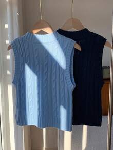 Comfortcana 女士休闲多色百搭刺绣针织背心，蓝色拼接毛衣背心，适合秋冬季穿着 - 彩色 - 查看 2