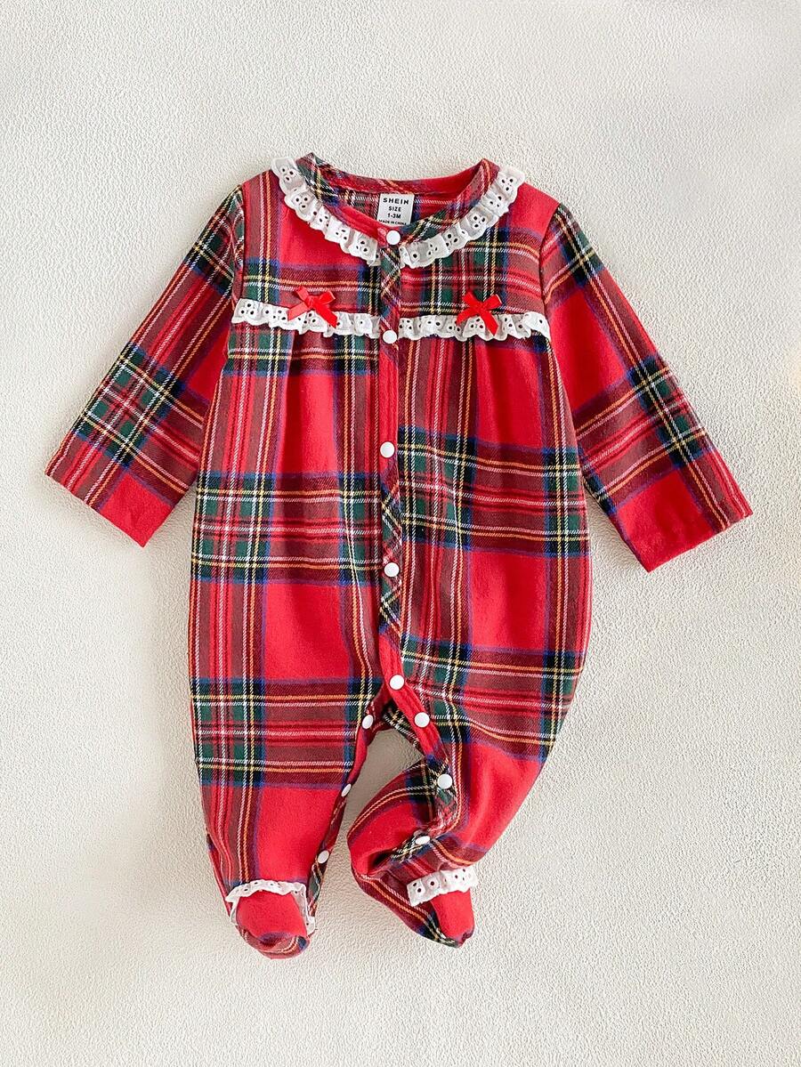 Newborn Cute Long Sleeve Footed Romper, Sweet Red Fall Winter - Red - View 1