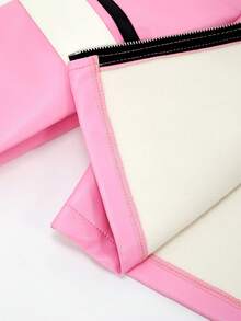 SHEIN EZwear Women's Race Car Driver Y2K Number Pattern Color-Blocked Leather Zip Up Cropped Jacket In Fall/Winter - Pink - View 8