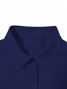 EMERY ROSE Casual Versatile Solid Color Long Sleeve Shirt Fall Cloth For Women - Navy Blue - View 3