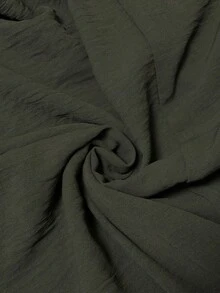 Elaquor 大码纯色V领灯笼袖纹理面料休闲百搭连衣裙 - 軍綠色 - 查看 7