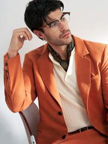 Manfinity Dauomo 男士休闲时尚夹克和裤子套装 - 橘色 - 查看 3