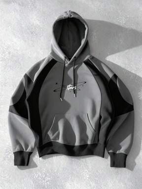 Manfinity EMRG بلوفر هودي كاجوال للرجال بطباعة حرفية وألوان متباينة