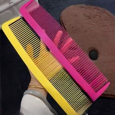 Zazumi 1把巨型宽齿梳 - 超大号塑料宽齿发刷，适用于浓密头发、脏辫和辫子 - 趣味新奇发型梳，适合女性，也可作为万圣节服装配饰或礼物（玫瑰红/黄色）