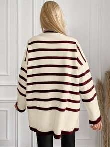 EURMUSE Maglione casual a maniche lunghe da donna con collo alto e motivo a righe - Multicolore - Visualizzare 2