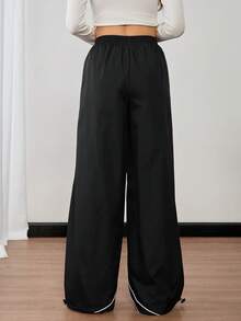 SHEIN Tall Damen Lässig Hose mit Kordelzug, hoher Taille und weitem Bein - Schwarz - Übersicht 3
