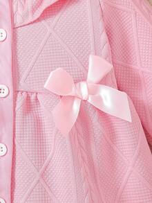 SHEIN Elladie kids 女婴粗花呢撞色格纹荷叶边蝴蝶结装饰连衣裙及帽子套装 - 粉色 - 查看 6
