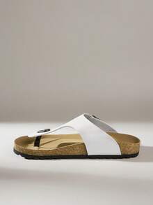 Solecia 女士时尚休闲搭扣细节尖头厚底凉鞋，夏季 - 白色 - 查看 3