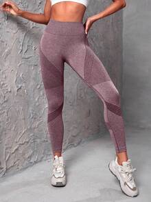 Powerista Leggings deportivos de unicolor, minimalistas y sin costuras, con alta elasticidad para uso diario - Burdeos - Ver 3