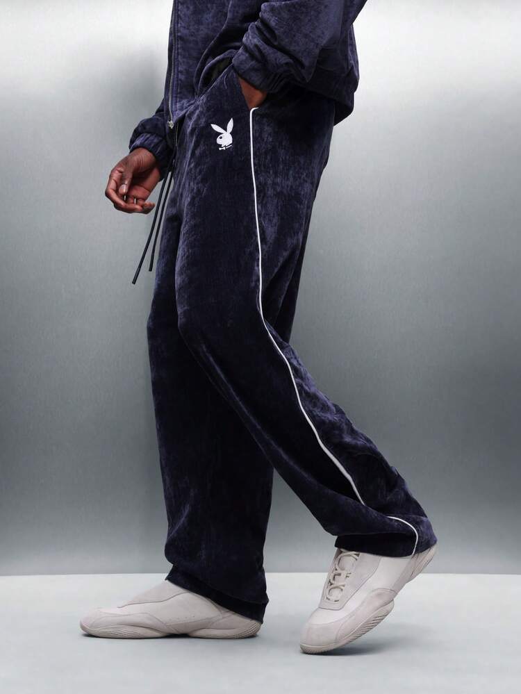 PLAYBOY X SUMWON Velour Sweatpants With White Piping Detail