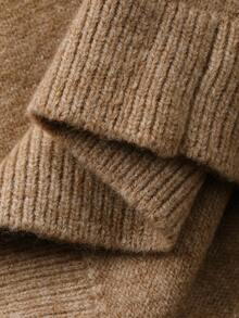 DAZY 女童休闲落肩毛衣半裙套装，秋冬季 - 棕色 - 查看 6