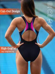 Swim Nautrix New Summer Women's Round Neck Sleeveless Backless Criss-Cross Strap Fitted Graphic Print One Piece Swimsuit, Casual Vacation - Multicolor - View 2