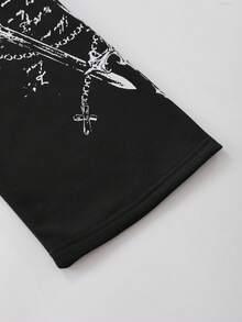 ROMWE MEN Men's Casual Fashion Street Punk Gothic Flare Sleeve Loose T-Shirt With Printed Design, Suitable For Spring And Autumn - Black - View 7