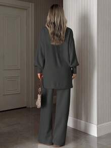 EURMUSE Women Heart Embroidery Balloon Sleeve Sweater And Pant Knit Set