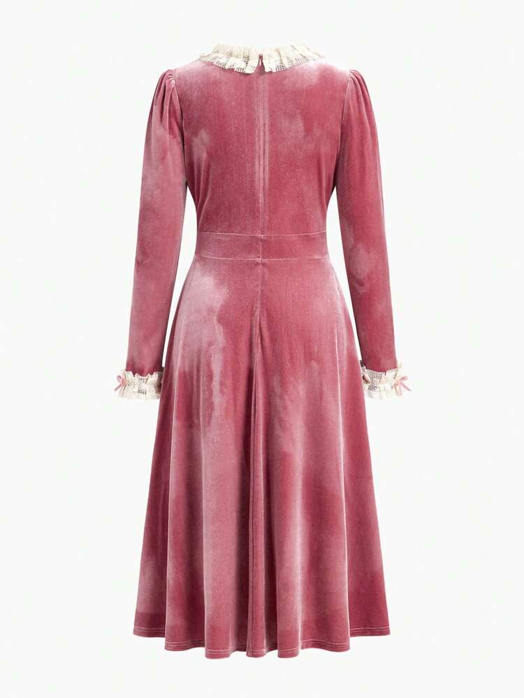 FRILL TRIM BOW DECOR DRESS WOMEN OUTFIT