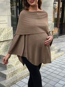 SHEIN Pregnant Women's Fashionable & Elegant Off-Shoulder Long Sleeve T-Shirt - Mocha Brown - View 1