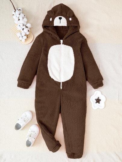 Sparklyn Girls Bear Shaped Reversible Fleece Jumpsuit