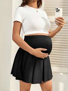 SHEIN Falda plisada de cintura alta de unicolor casual para maternidad - Negro - Ver 3