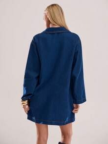 Avantive Fall&Winter Halloween Christmas New Year Going Out Graduation Prom Elegant Formal Luxury Chic Business Casual Birthday/Office Outfits/Country Concert/Club Outfits Sexy/Western/Work Clothes/Streetwear/Vintage/Festival/Cocktail/Rave/Prom/Hawaii/Airport/Funny/Basic/Brunch Outfits/2000s Style/Bodycon/Old Money Style/Church/Homecoming/Classy/Party/Modest/Date Night/Autumn/Winter/Blue Washed/Cowgirl/Long Sleeve/Turndown Collar Long Sleeve Utility Pocket Casual Loose Denim Dress - Blue - View 2