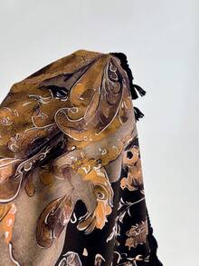 Elamini 女士短款针织连衣裙，波西米亚风腰果花图案，蕾丝拼接，喇叭长袖，休闲/日常通勤 - 橘色 - 查看 6