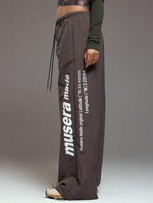 MUSERA 印花宽松工装裤，束腰设计，适合冬季、夏季穿着，既舒适又可爱，适合户外探险，展现Y2K风格。 - 深灰色 - 查看 3