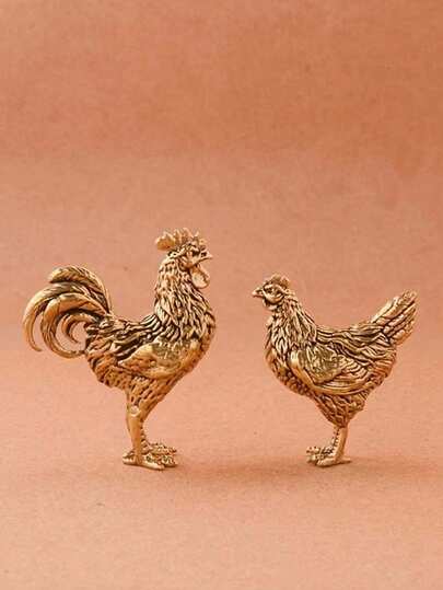 1pc Brass Rooster & Hen Figurines Set, Thanksgiving Collectible Ornaments, Zodiac Chicken Decor, Tabletop Tea Pet Ornaments For Home Living Room, Handcrafted Metal Art, Suitable For 14+ Years, No Electricity Required Best Gifts Birthday Graduation