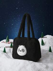 We Bare Bears X SHEIN 1pc Black Fashion Portable Doll Head Design Large Capacity Tote Bag For Women - Black - View 4