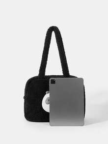 We Bare Bears X SHEIN 1pc Black Fashion Portable Doll Head Design Large Capacity Tote Bag For Women - Black - View 5