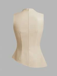 SHEIN Essnce Top sans manche décontracté mode femme années 90 sortie de rue printemps automne, top plissé col couleur unie, débardeur pour femme en automne