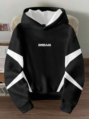 Manfinity Joysei هودي قصير مطبوع عليه حرف بألوان متباينة مقاس كبير للرجال