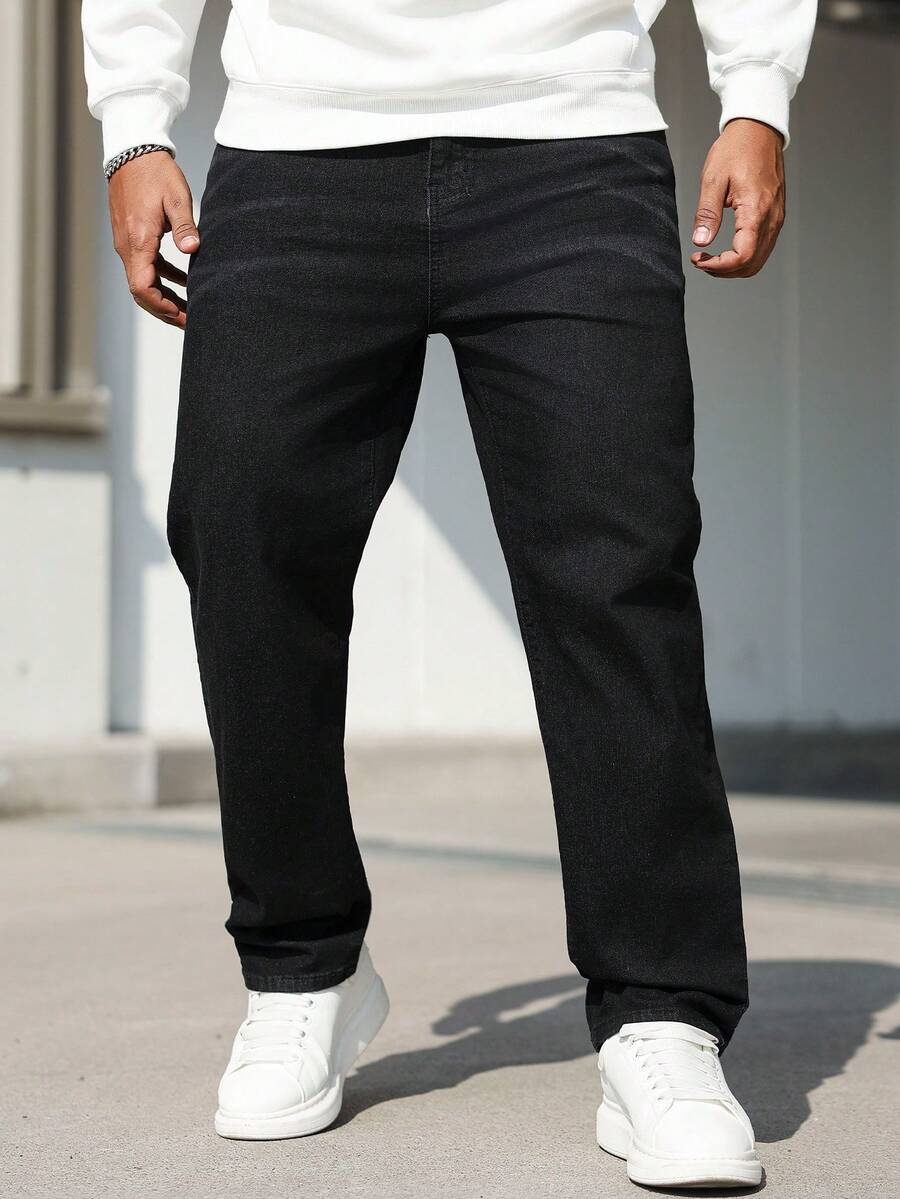 Manfinity Homme Quần jean ống đứng dáng rộng, thường ngày cỡ lớn dành cho nam - màu đen - Xem 1