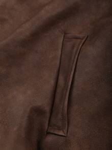 Franclia 大码女式棕色修身百搭休闲秋冬宽松人造毛领皮夹克