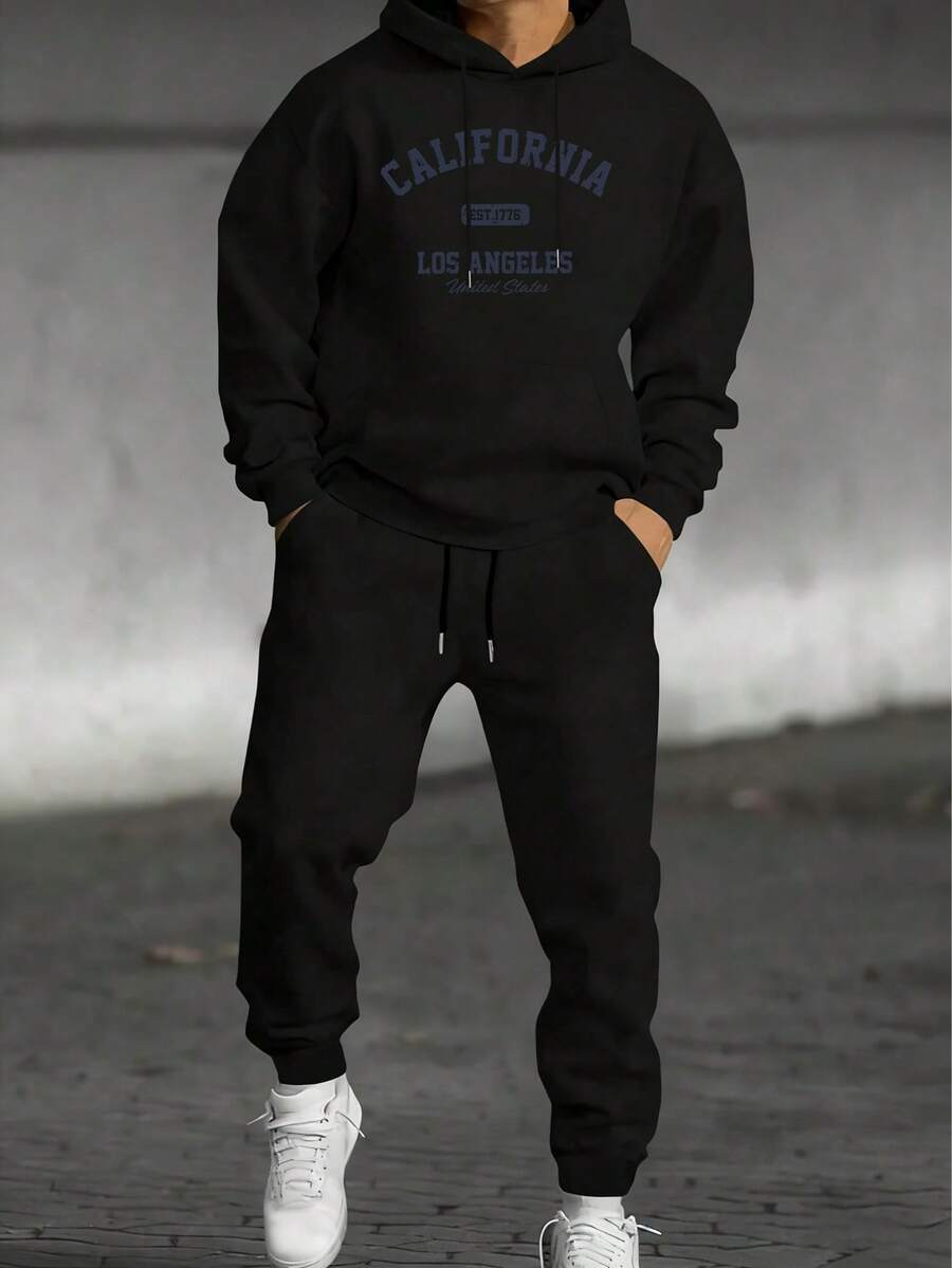 Hombre008 traje para hombre Conjunto de sudadera y pantalón deportivo para hombre, tejido de poliéster, ajuste holgado, patrón geométrico, material elástico, con detalles de patrón, para otoño invierno, ropa casual Estilo(Tallas corren pequeñas, pide una talla grande.) - Negro 4 - Ver 1