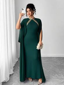 Elenzga Bata elegante de talla grande para mujer, ajustado - Verde Oscuro - Ver 6
