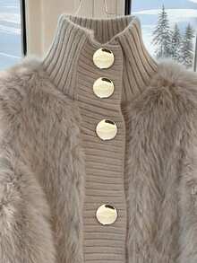 GlowEve Women's Mohair Knitted Cardigan Jacket, High-End Casual Outerwear For Autumn/Winter - Khaki - View 3