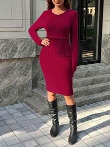 SHEIN Maternity Ribbed Minimalist Dress - Burgundy - View 3
