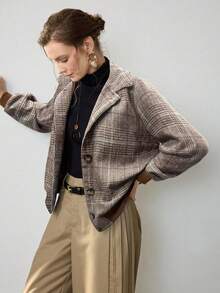 Uhlyne 秋冬新款时尚梭织翻领格子优雅长袖休闲修身纽扣设计女式夹克外套 - 彩色 - 查看 4