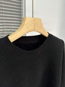 Chiquease 新款女士保暖圆领长袖毛衣，冬季必备，黑色上衣，黑色 - 黑色 - 查看 5