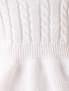 SHEIN Vintaside Kids 女婴高领麻花针织长袖毛衣连衣裙 - 白色 - 查看 4