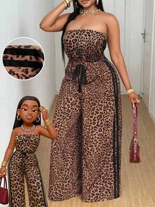 Maweii Bộ đồ liền thân ống rộng họa tiết da báo cỡ lớn cho nữ, thiết kế thời trang, kiểu dáng mới cho nữ cỡ lớn - Nhiều màu - Xem 6