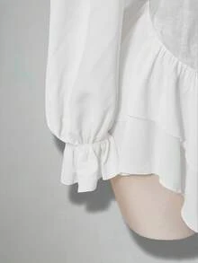 SHEIN ICON 大码女式喇叭袖白色迷你连衣裙 - 白色 - 查看 8