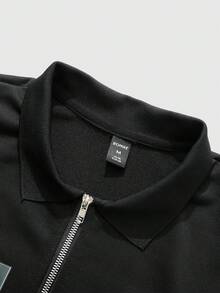 ROMWE MEN Street Life Men's Everyday Commute Letter Print Drop Shoulder Loose Half-Zip Collared Short Sweatshirt, Spring/Autumn - Multicolor - View 4