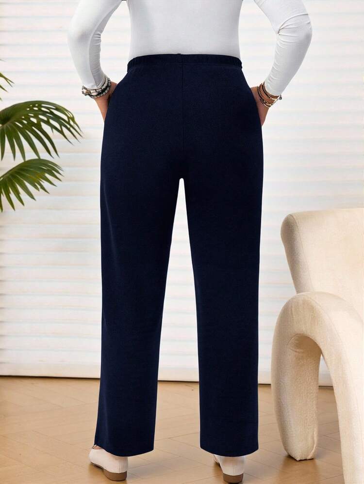 Pantalones largos azul marino de talla grande para mujer, de uso casual diario para otoño/invierno, con bolsillos, sencillos y de moda para uso diario, talla grande para invierno, Navidad para mujeres, Año Nuevo, Acción de Gracias para mujeres